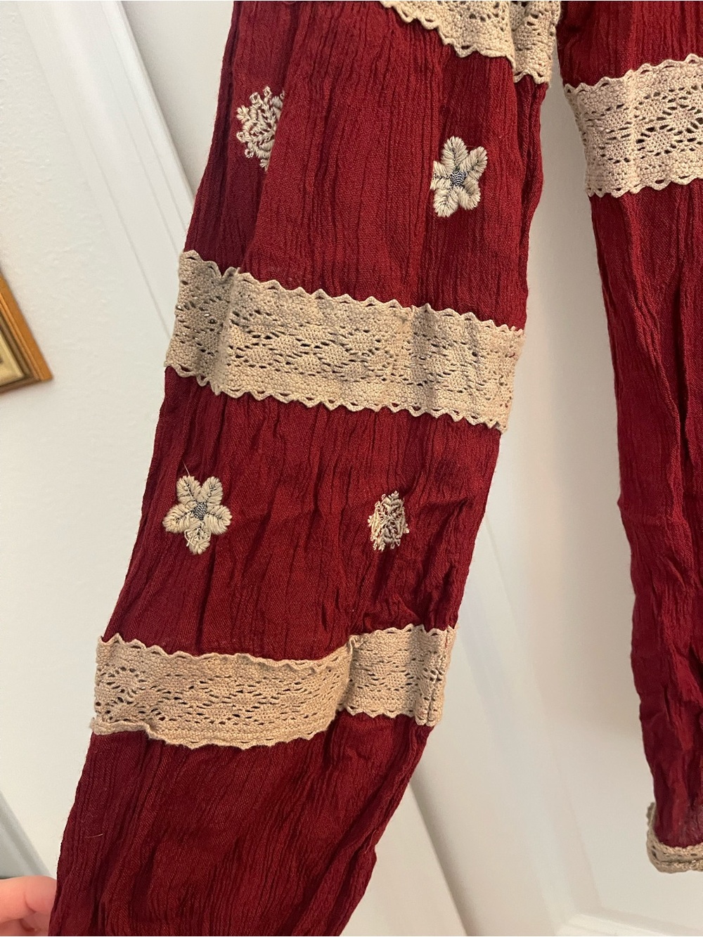Free People Maroon Red Embroidered Lace-Trim Tunic - Picture 4 of 6